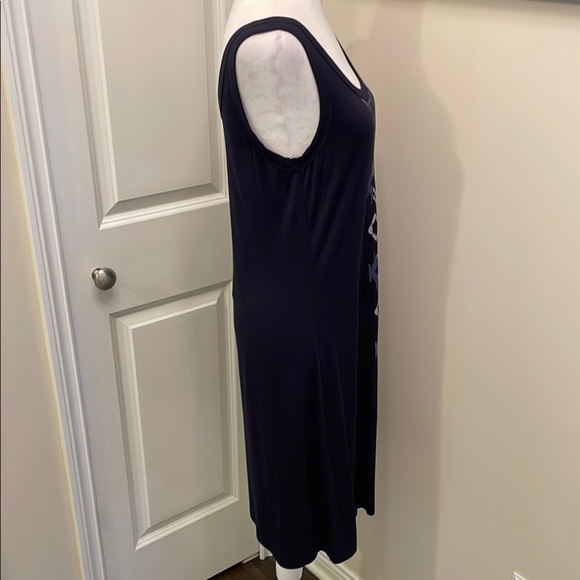 Karen Kane Navy Blue Midi Dress, Geometric Pattern, sleeveless, scoop neck NNT - Picture 4 of 13